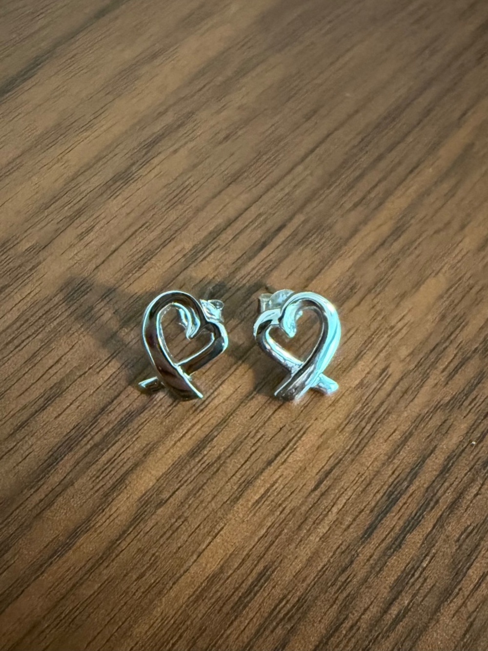 Sterling Silver 925 Heart Ribbon Stud Earrings - Minimalist Style